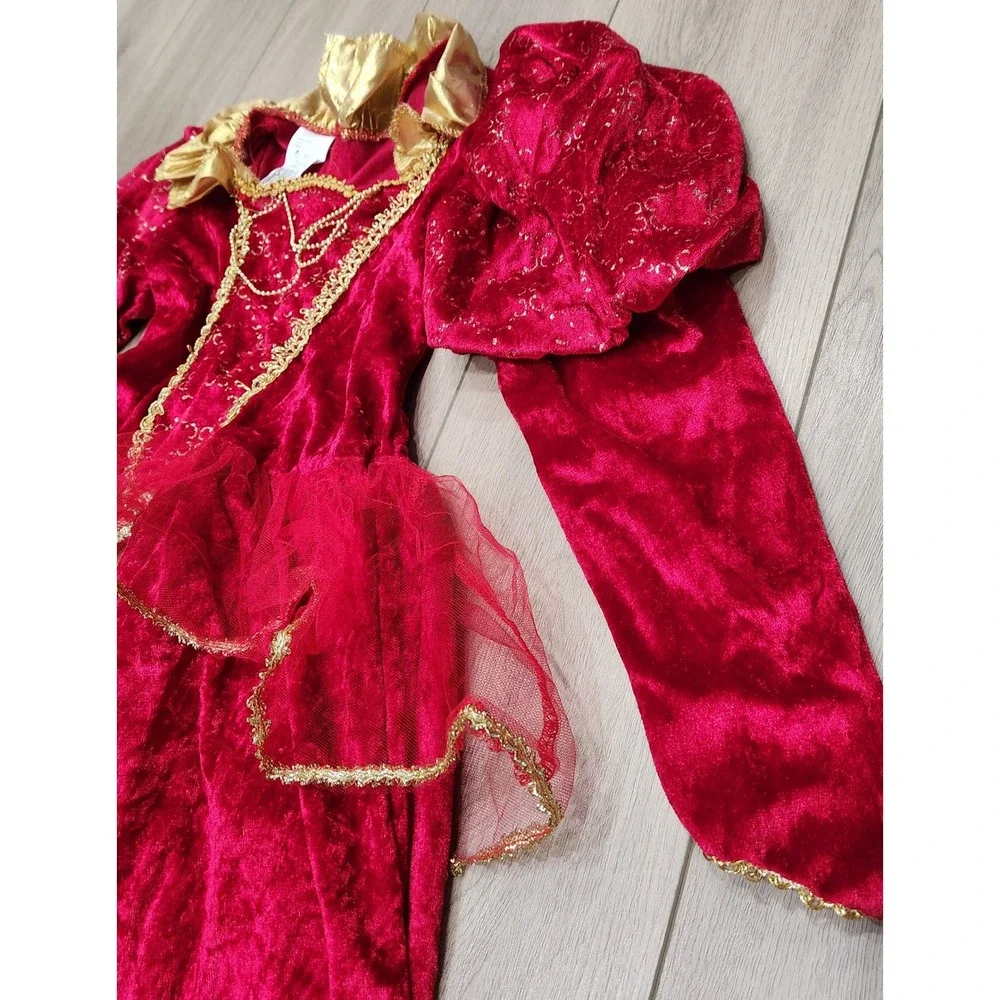 Rubies Girls Renaissance Princess Costume Dress Red Gold Velvet M 7-8 Queen